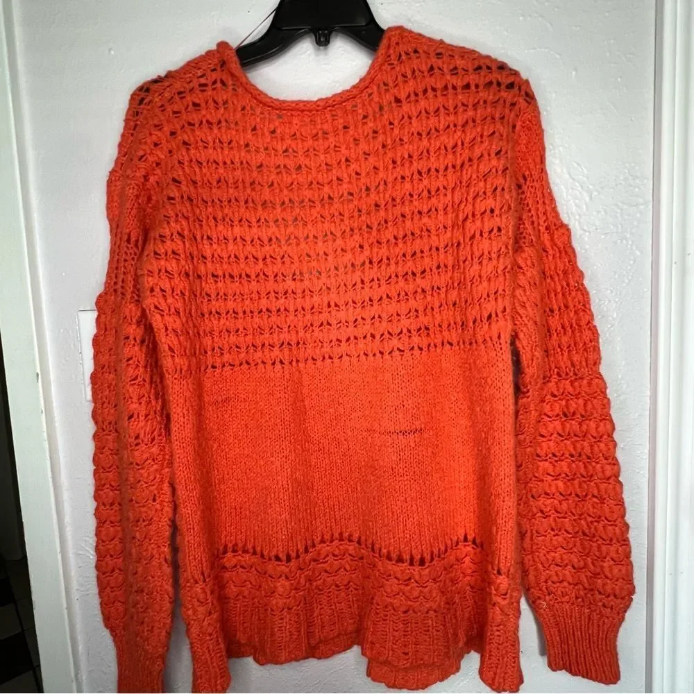 Free People Crashing Waves Pullover Knit Long Sleeve Orange Women’s Sweater Sz S